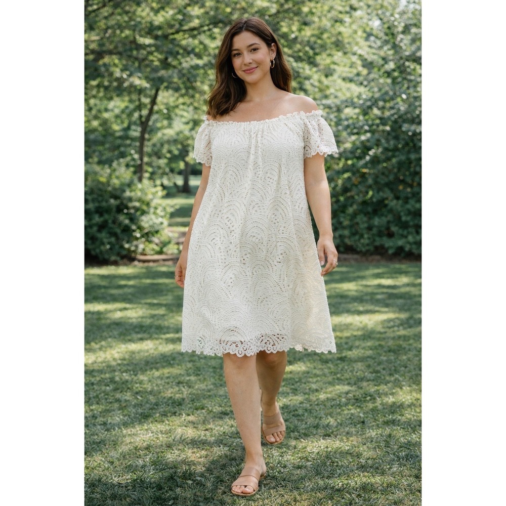 Lilly Pulitzer Lace Dress Womens‎ S White Excellent Off The Shoulder Shift